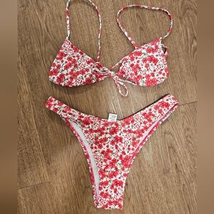 Floral Bikini Set with Red and White Flowers.